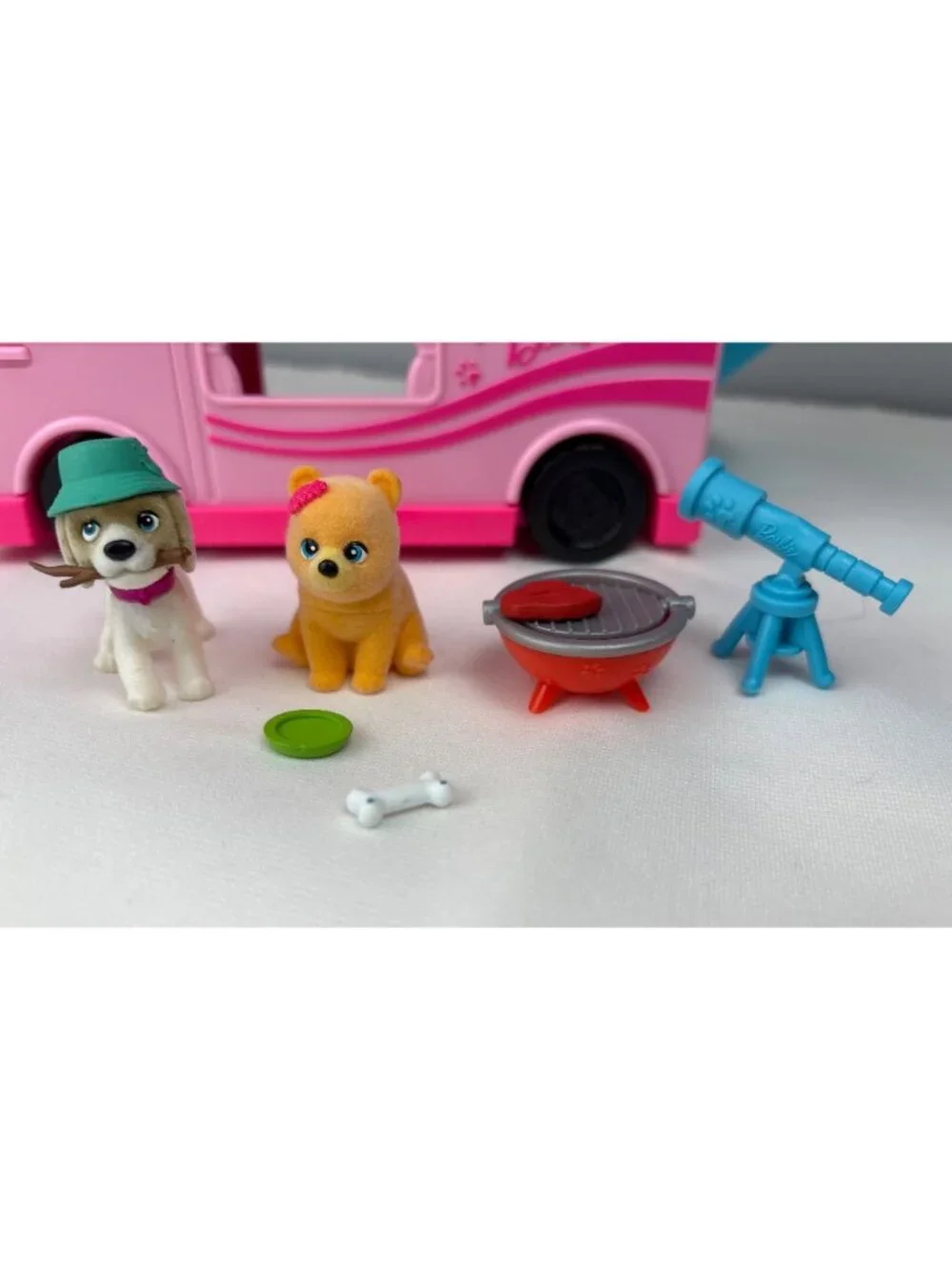 Barbie Pet Camper Playset w/ Accessories Figures Pink Slide Grill Pup Fun